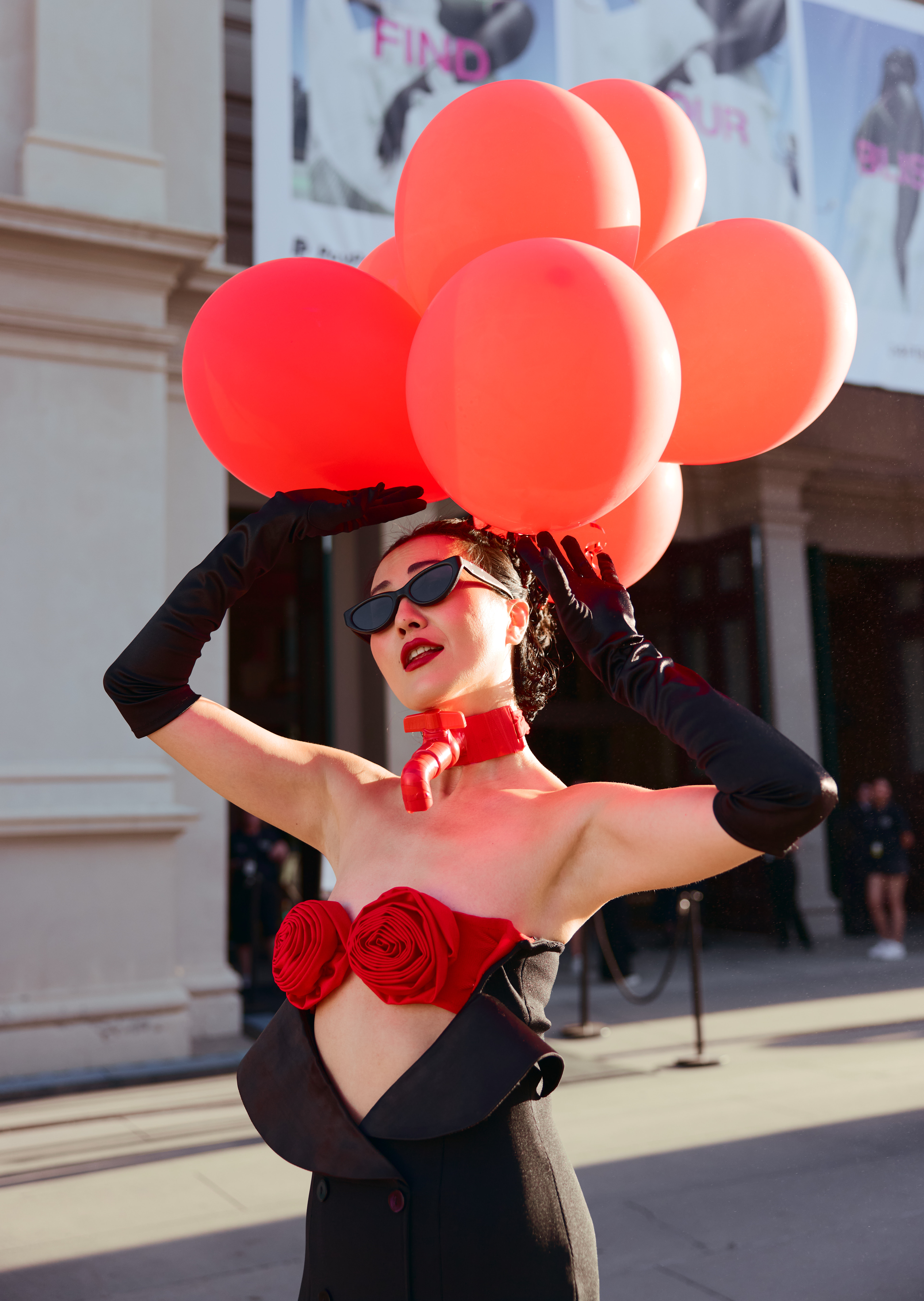 Charlene Ye Davies. gentle monster sunglasses, Maison Marginal Outfit. PayPal Melbourne fashion festival 2024 shot on Canon R5C with a RF 24-70mm lens. Royal Exhibition Building Melbourne Fashion Photographer Aidan McCorry