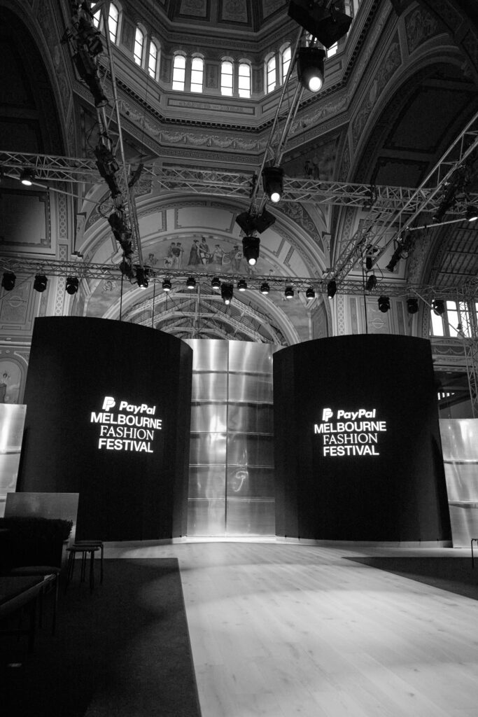 PayPal Melbourne fashion festival 2024 runway event shot on Canon R5C with a RF 24-70mm lens. Royal Exhibition Building Melbourne Fashion Photographer Aidan McCorry