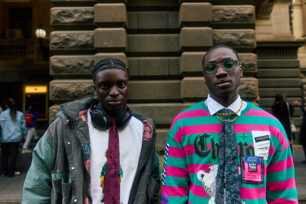 Men’s Street Style Duo shot. Melbourne Fashion Week 2024 | Fashion Photographer Aidan McCorry. Chromatic Times